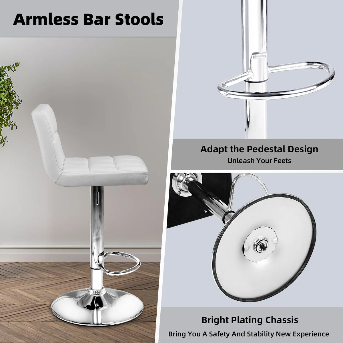 White PU Leather Height Adjustable Swivel Bar Stools Set of 2 L434