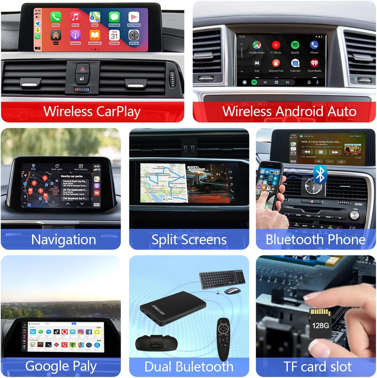 Carplay AI Box with WiFi, 4G SIM Card, Split Screen R79180