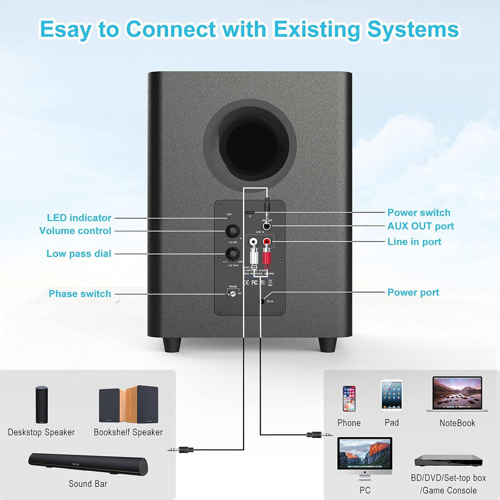 Powered Down Firing Subwoofer, Black A10334