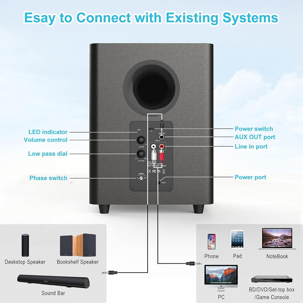 Powered Down Firing Subwoofer, Black A10334
