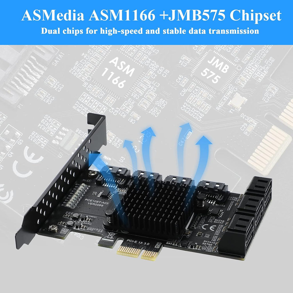 PCIE 1X 10 Ports 6 Gbps SATA 3.0 Expansion Card with Low Profile Bracket and 10 SATA Cables K408