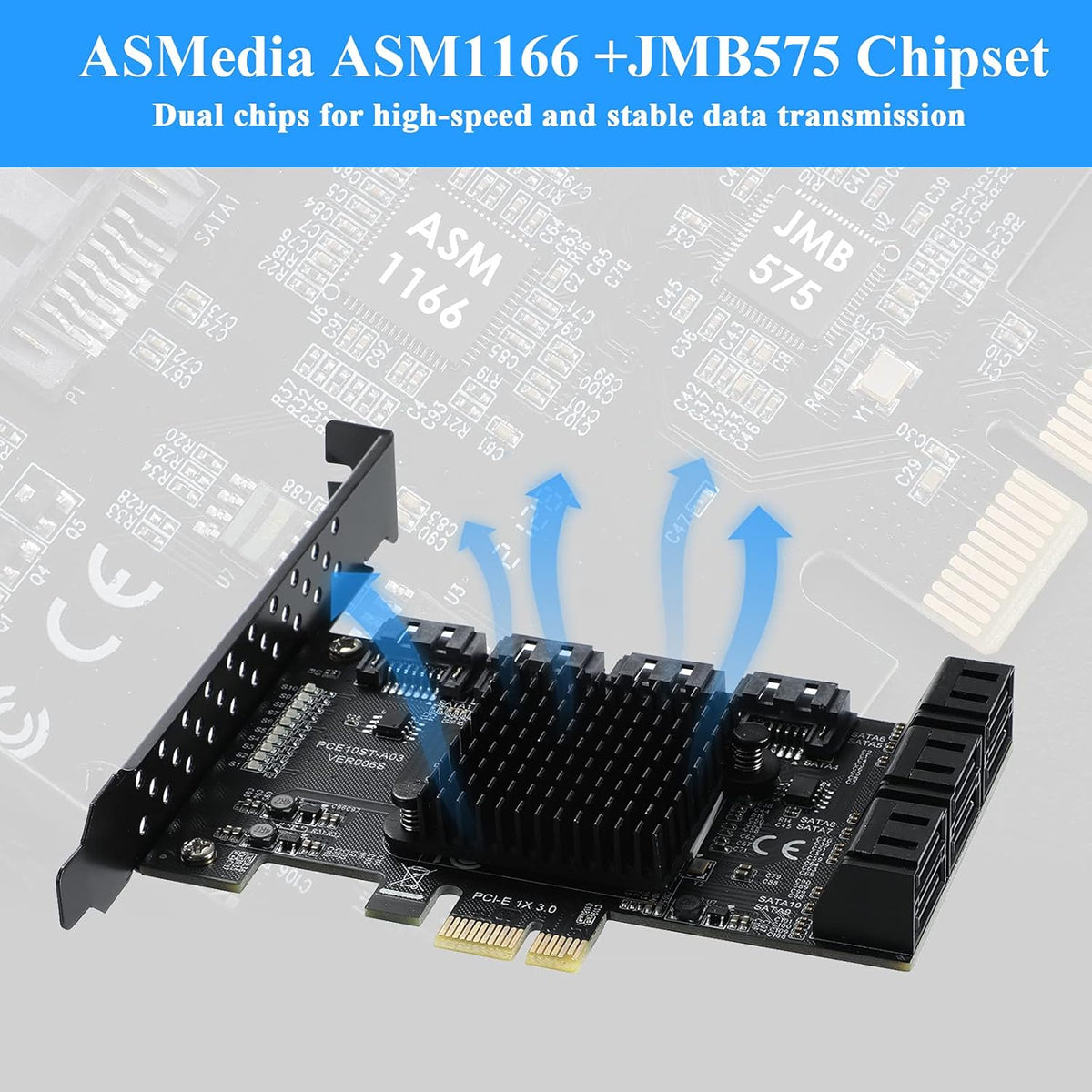 PCIE 1X 10 Ports 6 Gbps SATA 3.0 Expansion Card with Low Profile Bracket and 10 SATA Cables K408
