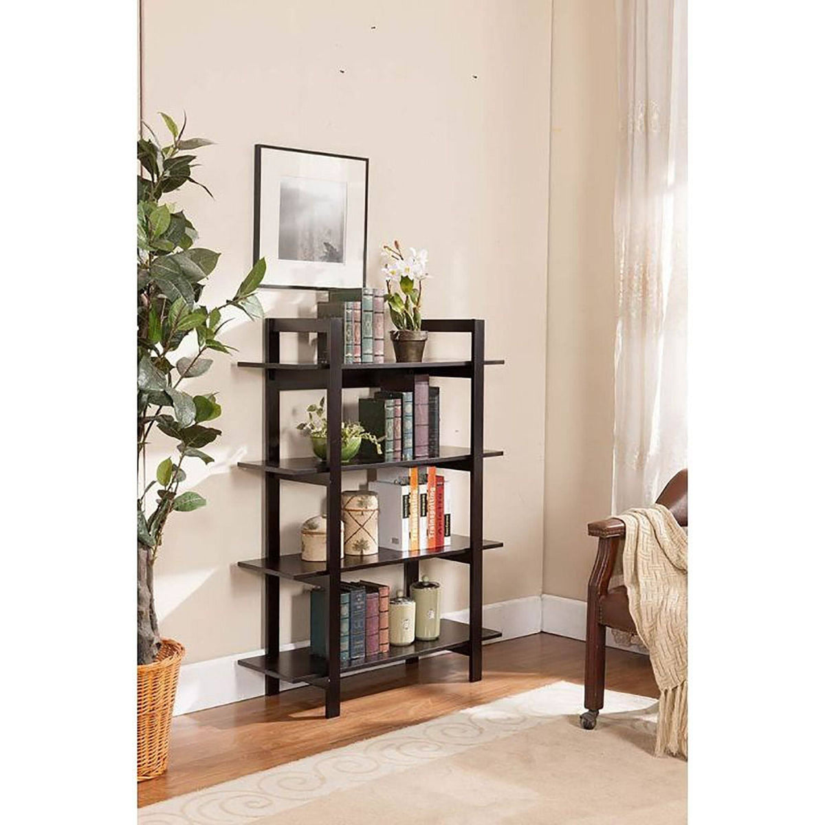 Antique Walnut and Metal 4 Tier Bookcase P1586