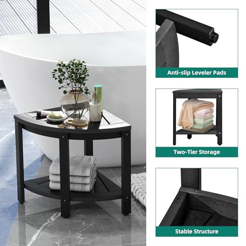Black Poly Lumber Corner Shower Bench with Storage Shelf T722