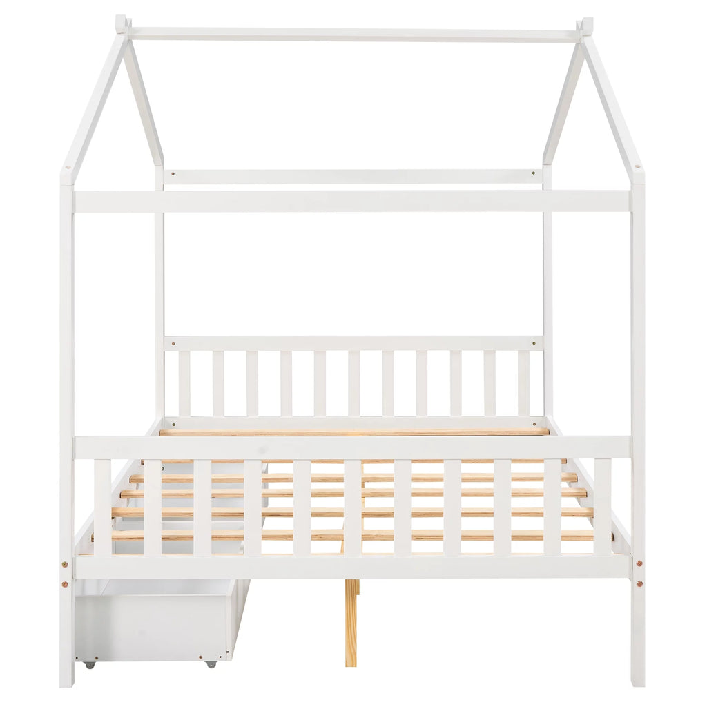 White Full Size Platform Bed with Two Drawers C995