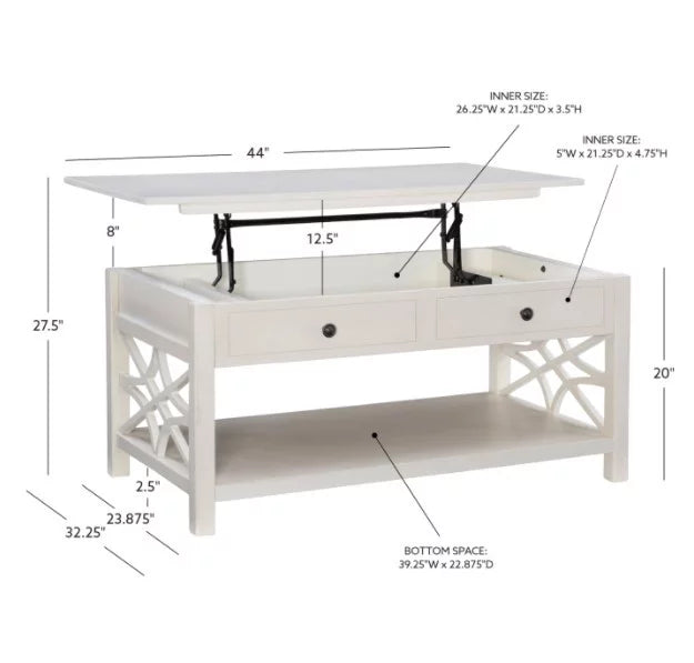 White 2-Drawer Lift-Top Coffee Table Z500823