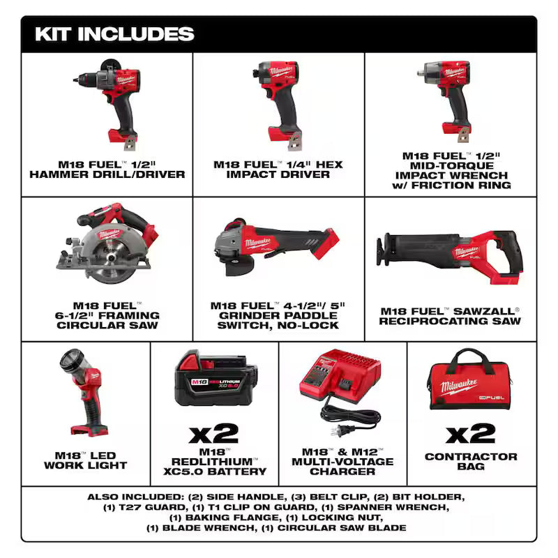 18V Lithium-Ion Brushless Cordless Combo Kit with 5.0 Ah Batteries 7-Tool & Cordless Blower W694520