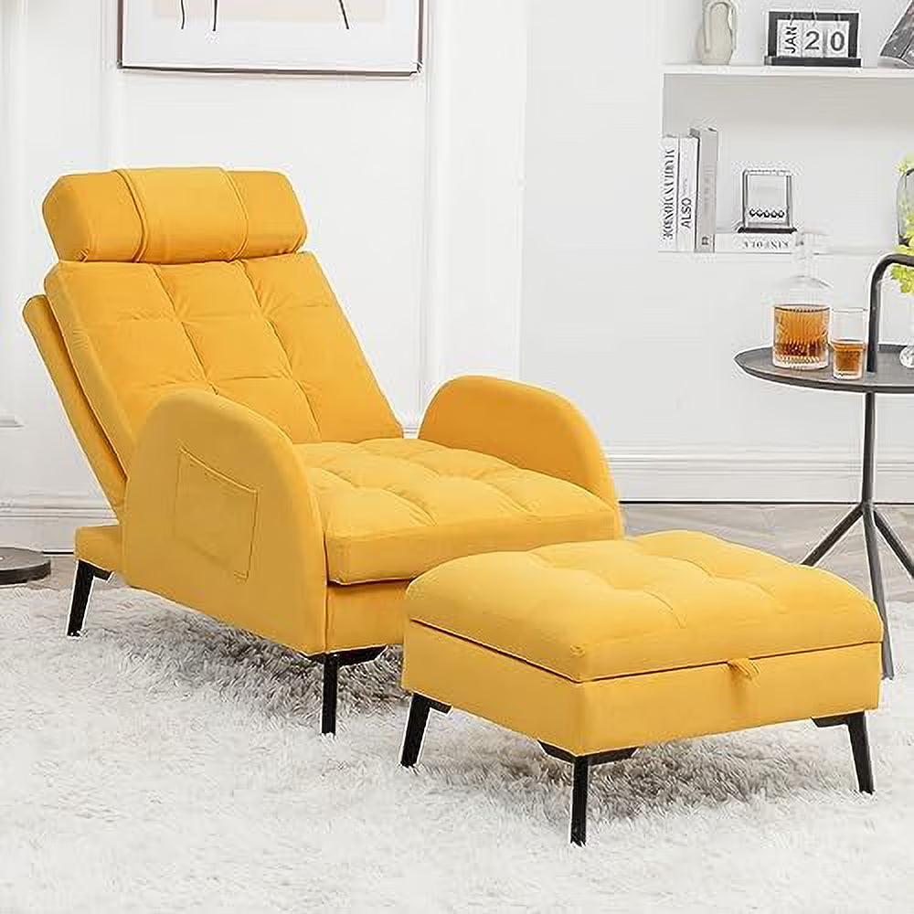 Yellow Velvet Accent Chair with Ottoman U5943