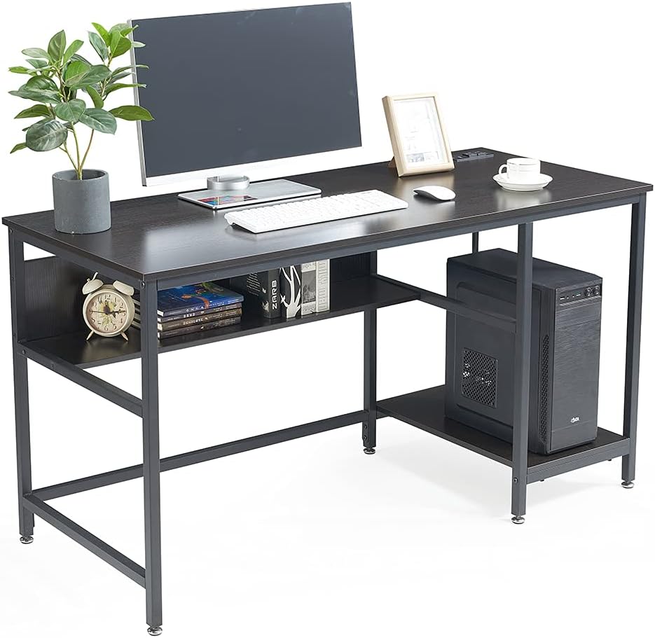 Rustic Brown 55 Inch Computer Desk with Power Outlet and Storage Shelves Q60356