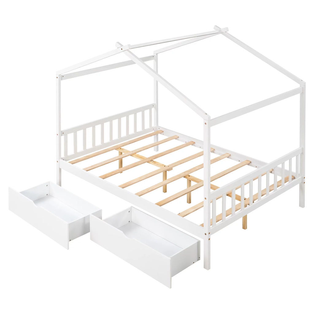 White Full Size Platform Bed with Two Drawers C995