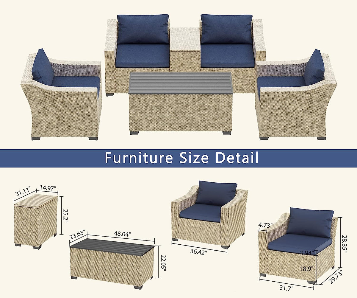 6 Piece Modular Outdoor Wicker Patio Conversation Sofa Set Z130