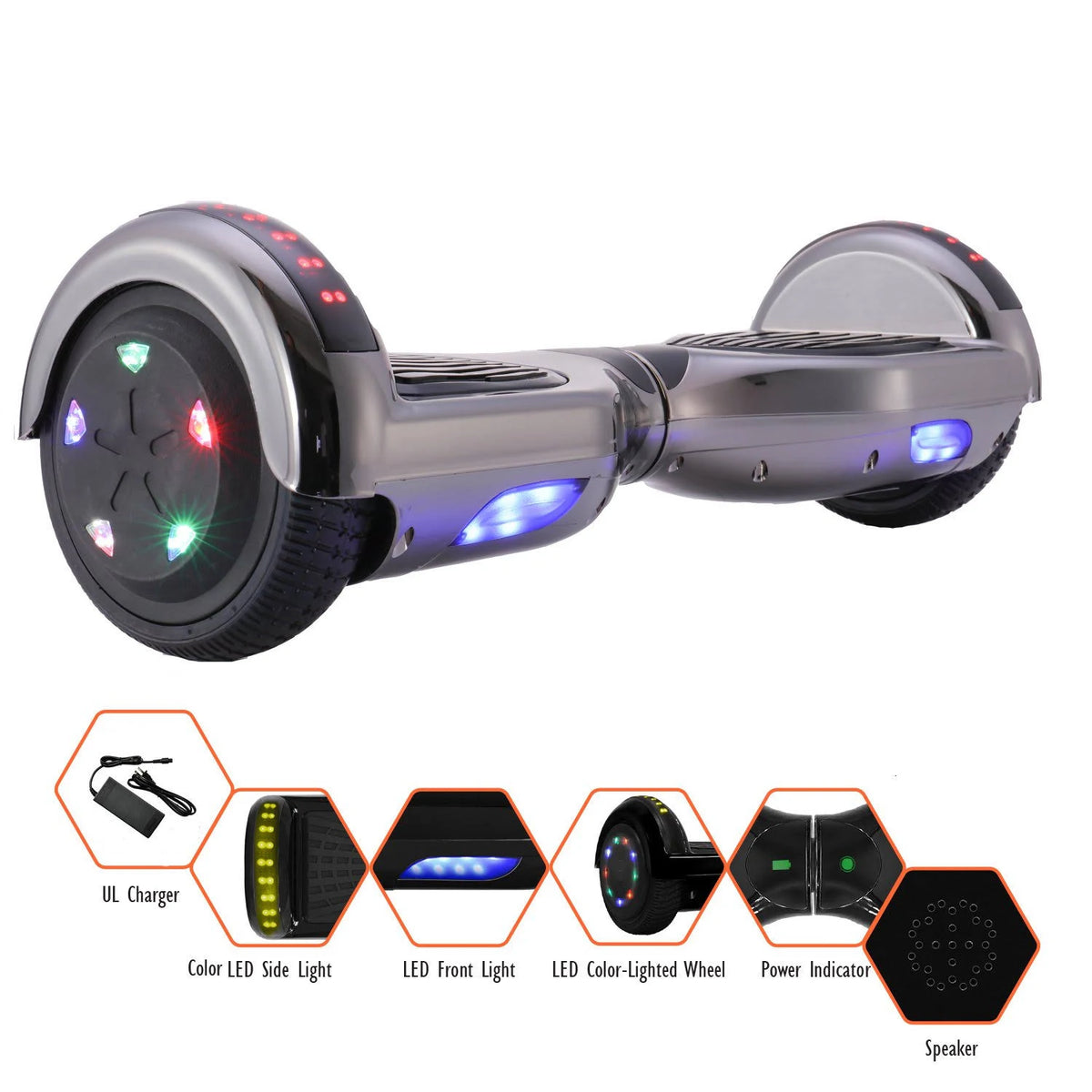 Chrome Black 36V Hoverboard with Bluetooth Speakers D7564