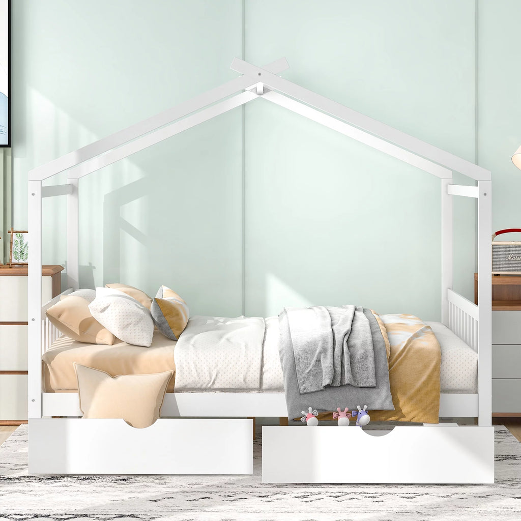 White Full Size Platform Bed with Two Drawers C995