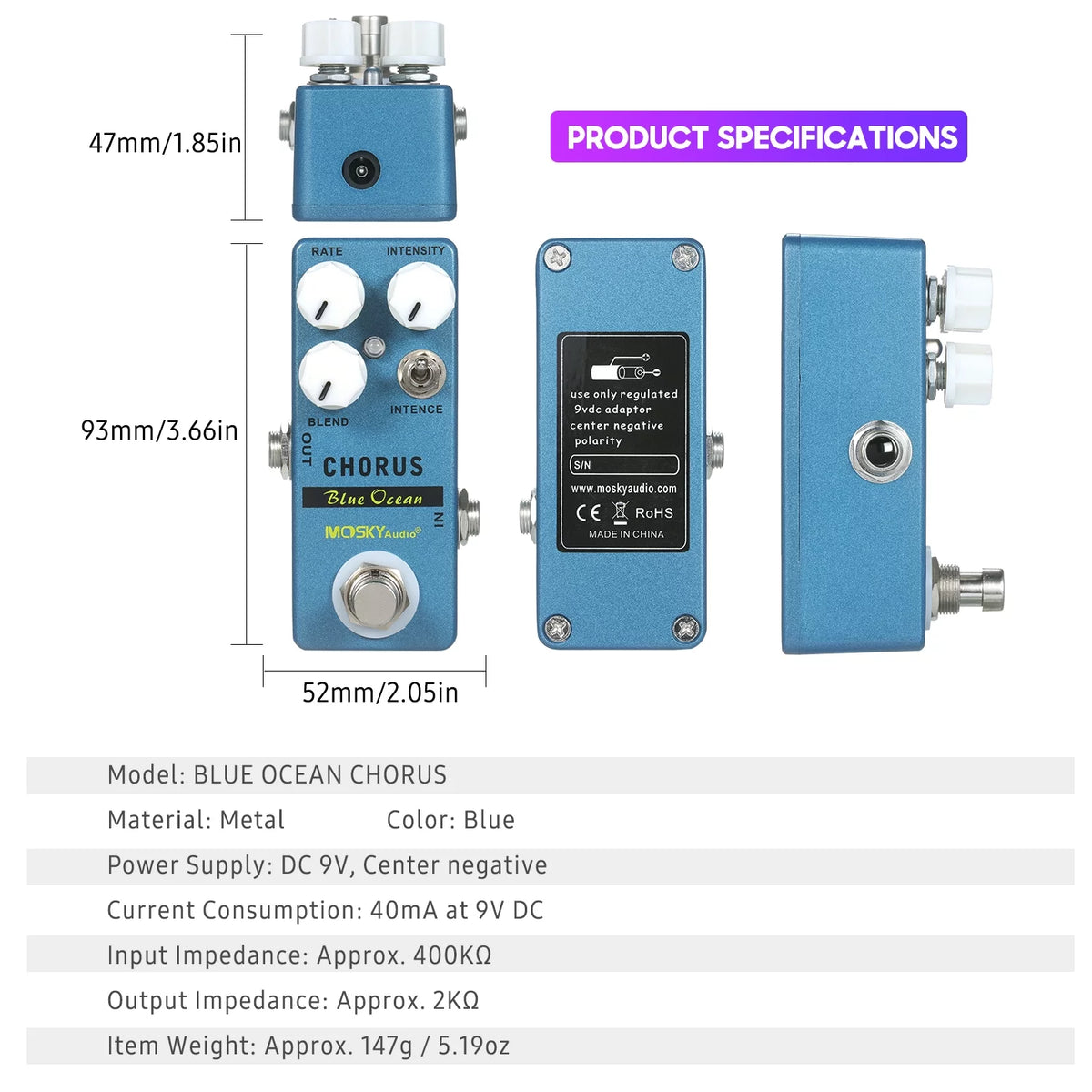 Blue Ocean Chorus Guitar Effect Pedal U36720