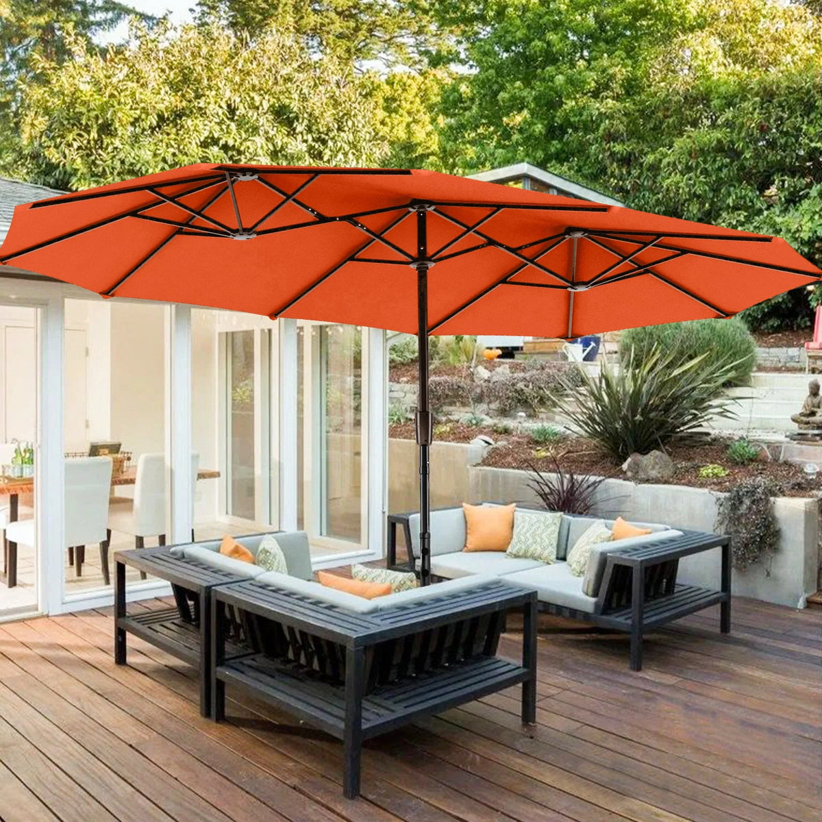 13FT Double Sided Patio Umbrella with Crank Handle Q54667