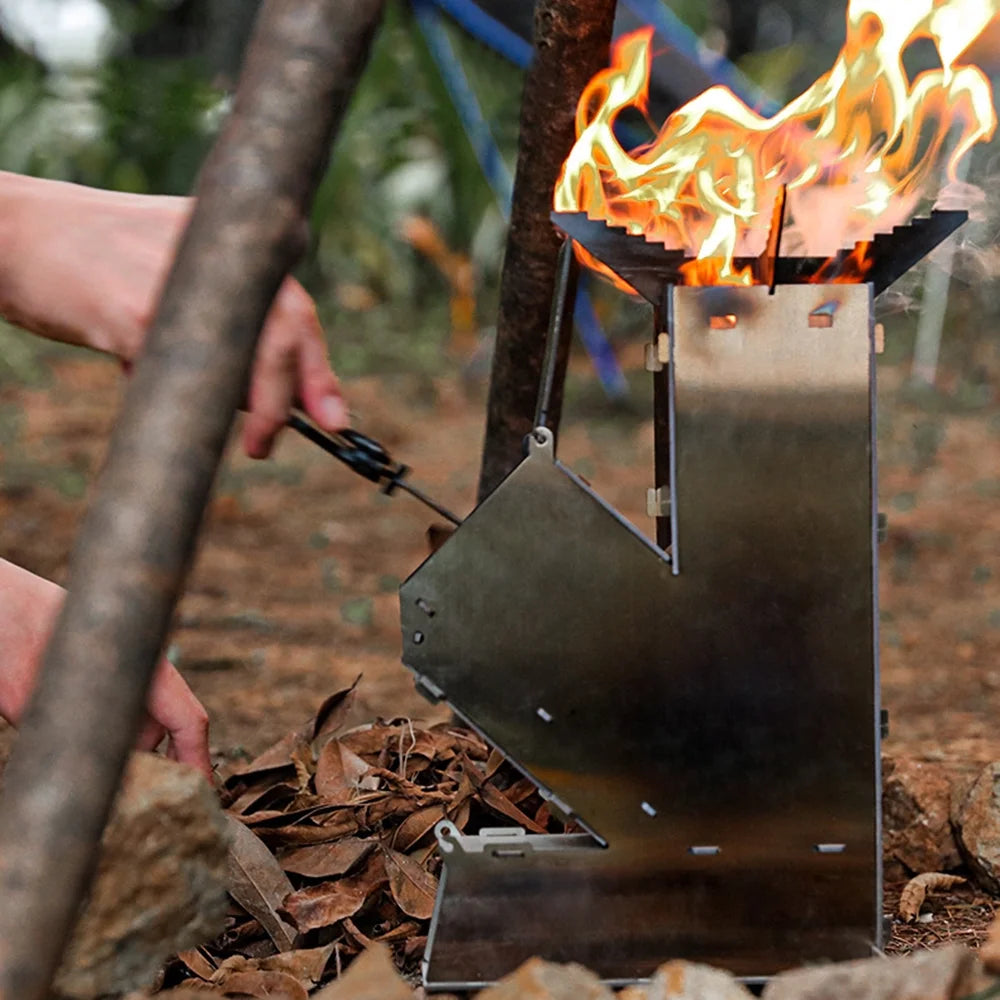 Outdoor Collapsible Wood Burning Detachable Portable Stainless Steel Rocket Camp Tent Z176558