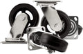 Heavy Duty 5 Inch Rubber Caster Wheel with Swiveling Top Plate, Black/Chrome, Pack of 2 H75951