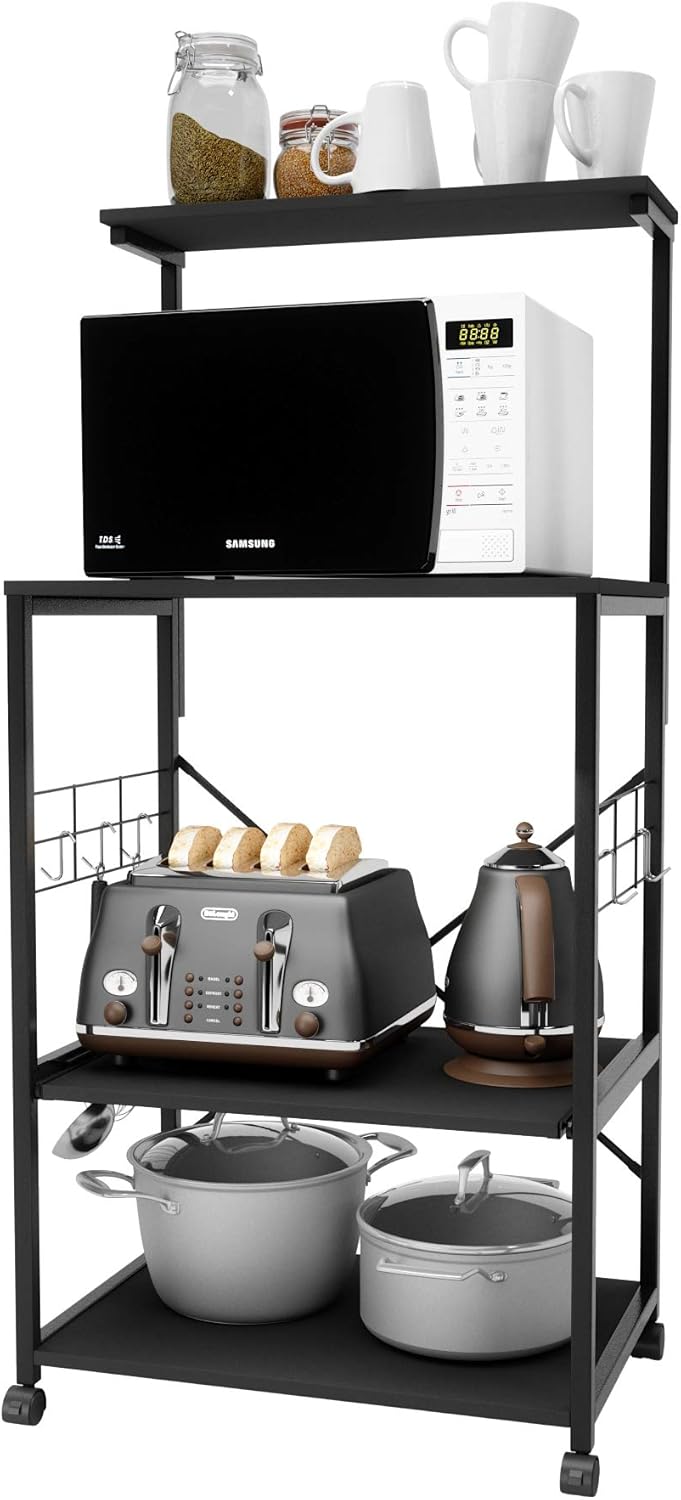 4 Tier Kitchen Utility Storage Shelf Cart on Wheels with Side Hooks (Gray) N84670