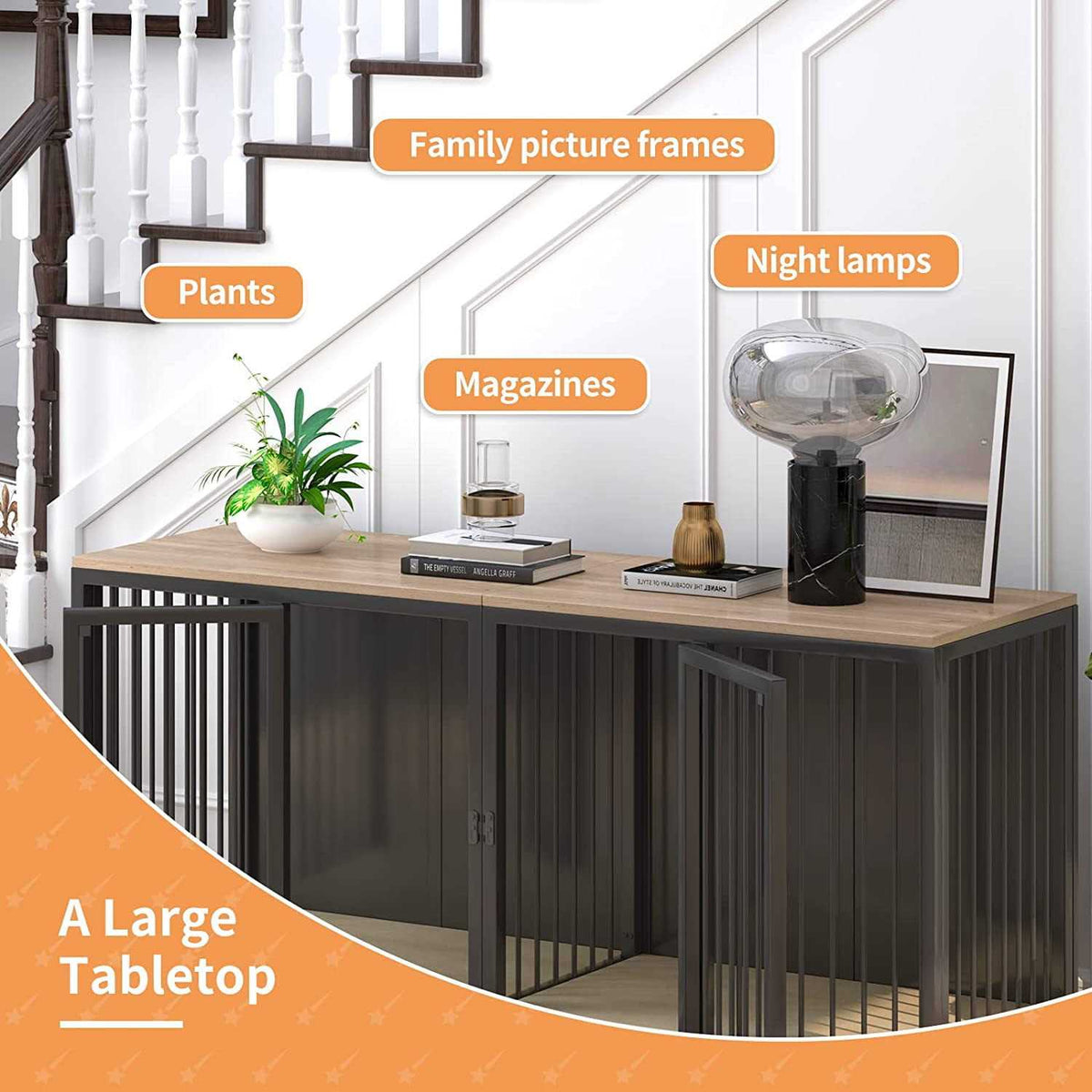 Wooden Dog Crate Table with Double Doors H263997