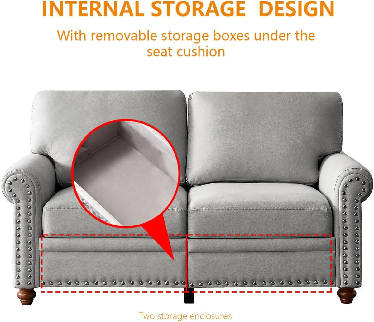 Grey 3 Pcs Sofa Set with Storage N12478