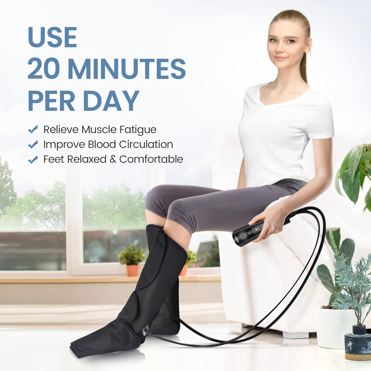 Leg Massager with Air Compression and Heat, Foot and Calf Massage Machine with Hand-held Controller E973954