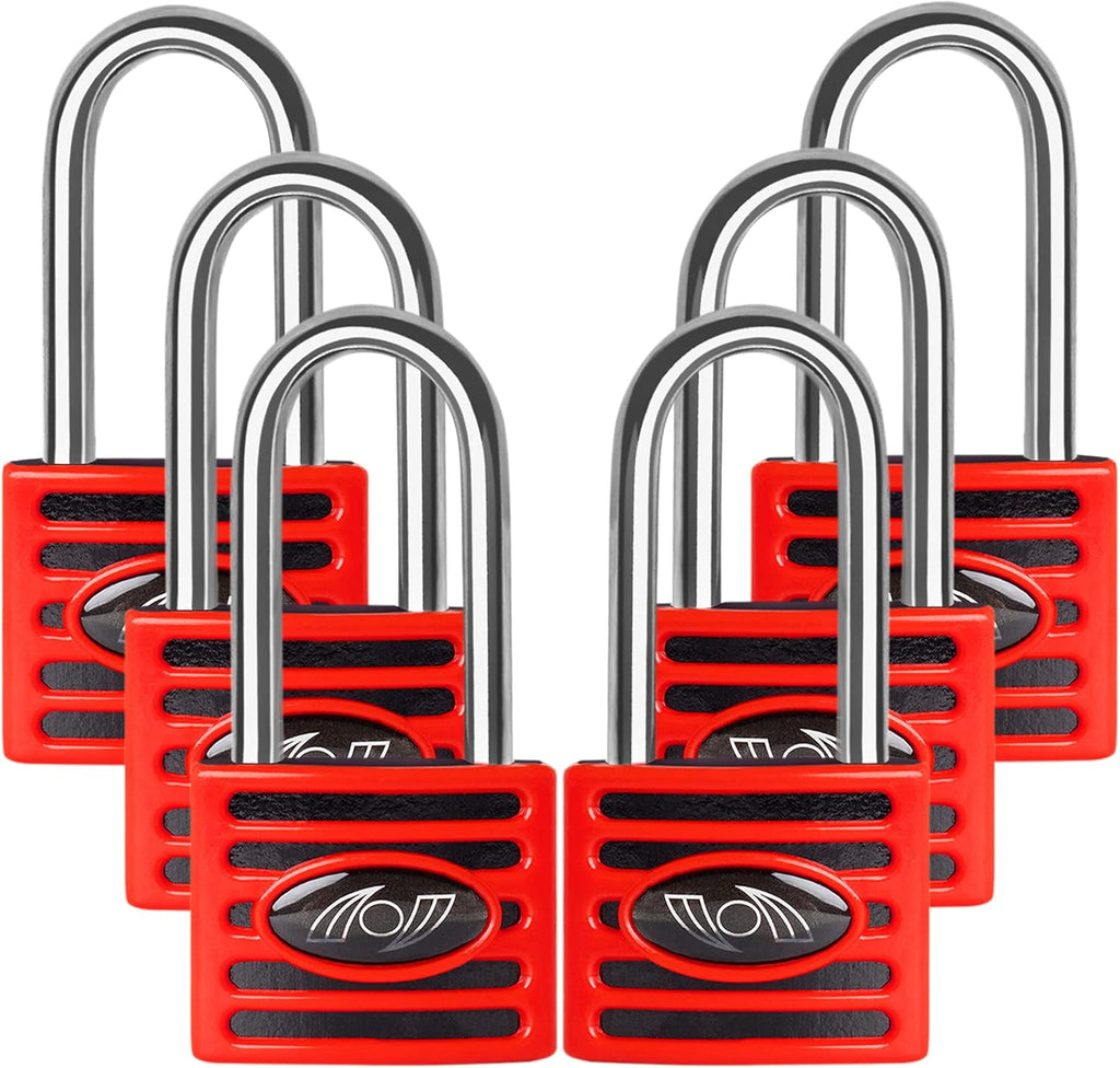 2.5 Inch Long Shackle Keyed Alike Padlocks 6 Pack Red K8495