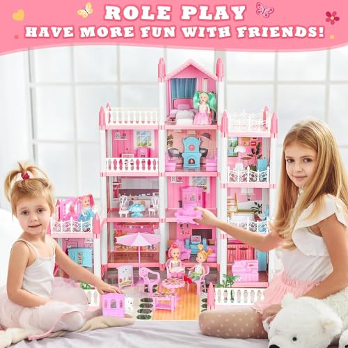 4-Story 11 Rooms Dollhouse with 4 Dolls and Furniture Set X74037