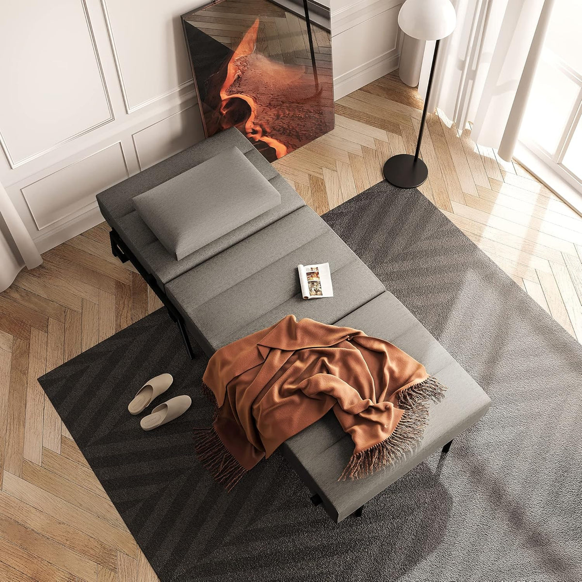 Light Gray Linen Convertible Sofa Bed R672469