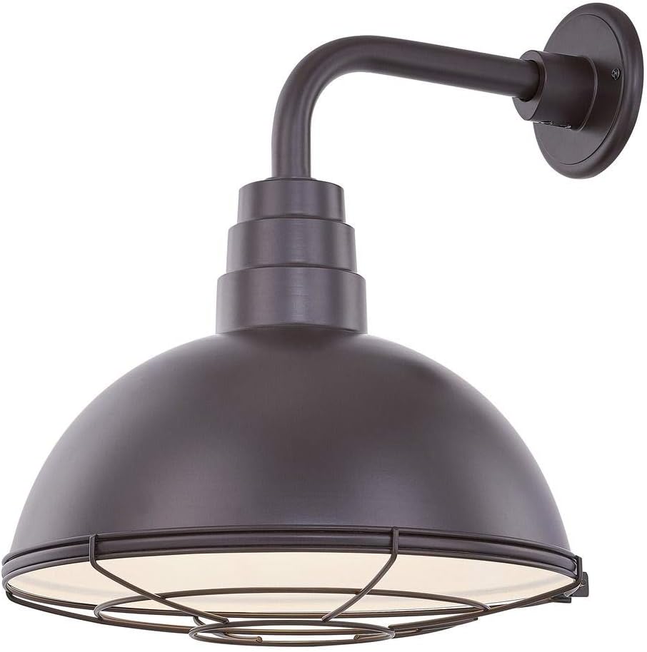 Bronze Gooseneck Barn Light with 14 Caged Dome Shade A763