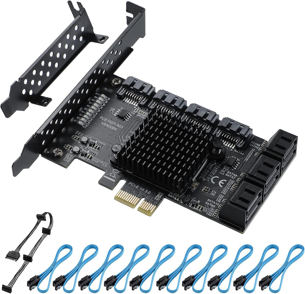 PCIE 1X 10 Ports 6 Gbps SATA 3.0 Expansion Card with Low Profile Bracket and 10 SATA Cables K408