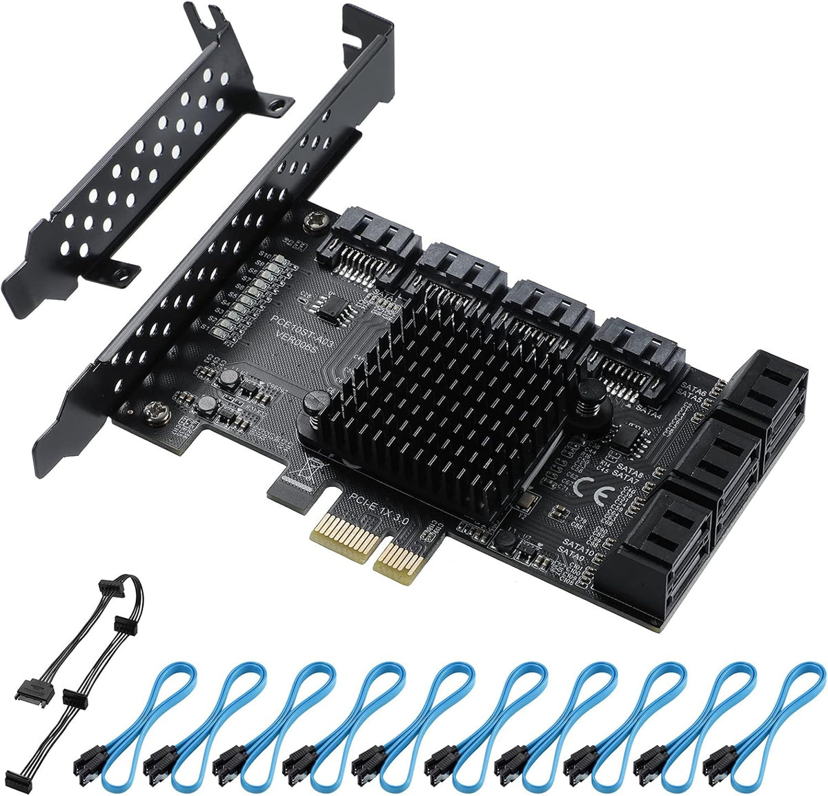 PCIE 1X 10 Ports 6 Gbps SATA 3.0 Expansion Card with Low Profile Bracket and 10 SATA Cables K408