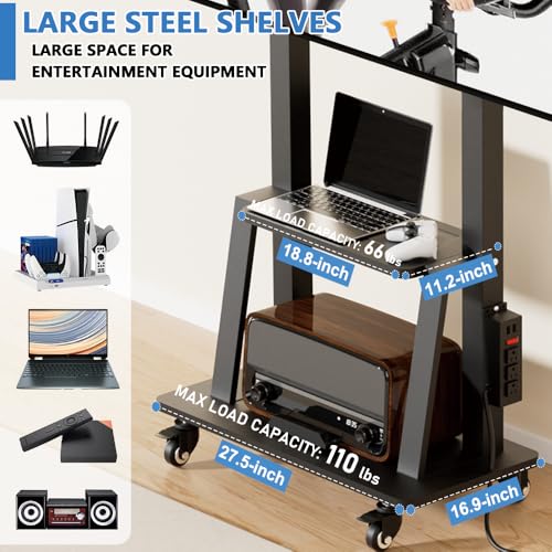 Black Rolling TV Stand with Power Outlet, Height Adjustable for 32-75 inch TV P40381