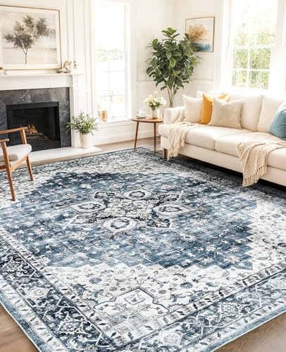 8x10 Washable Low-Profile Area Rug with Non-Slip Backing K7413