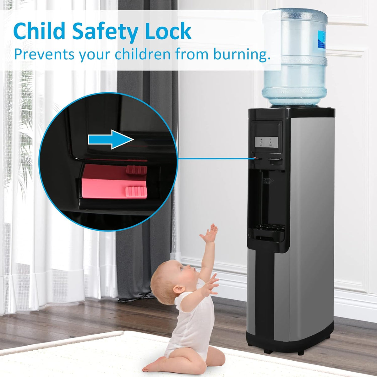 Black Stainless Steel Top Loading Water Cooler Dispenser for 3 & 5 Gallon Bottles O54420