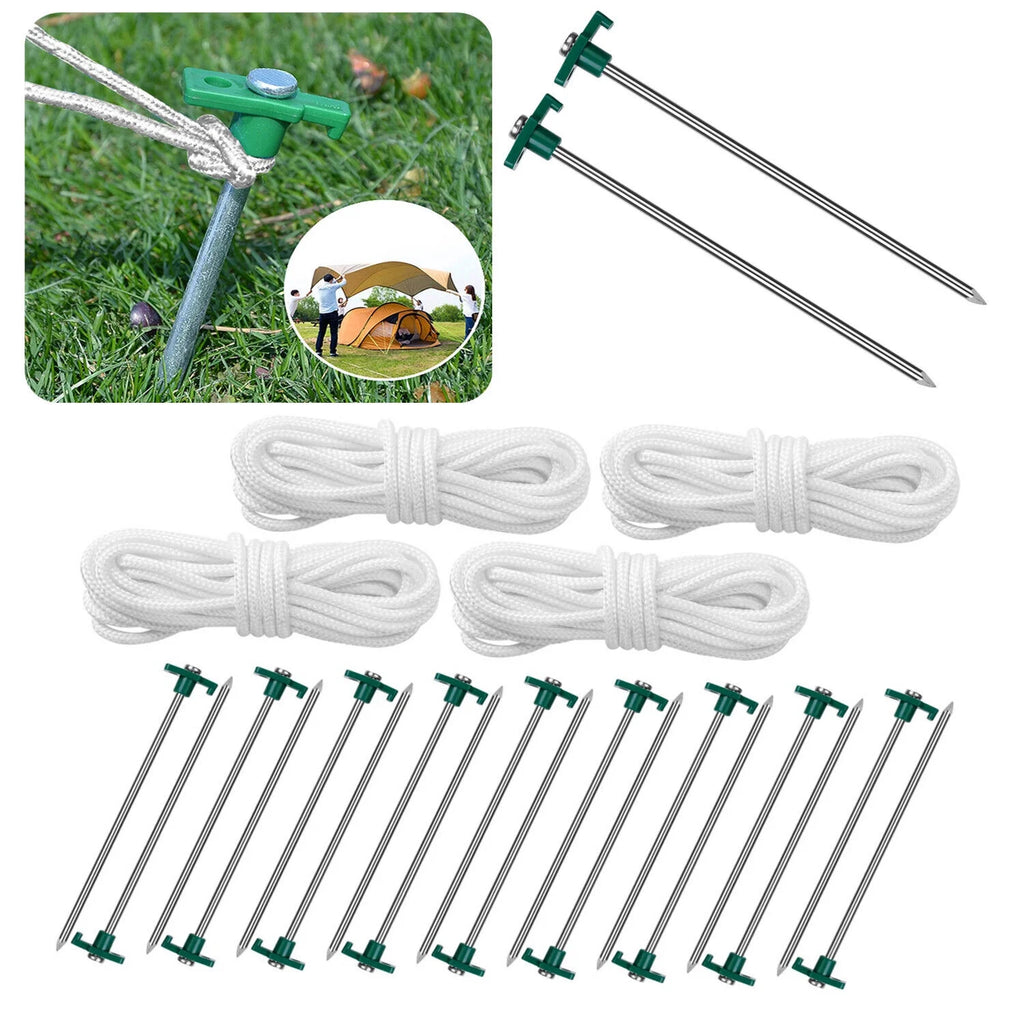 20 PCS Heavy Duty Tent Pegs and Ropes Set W1773