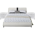 Queen White Platform Bedroom Set with Striped Headboard W96563