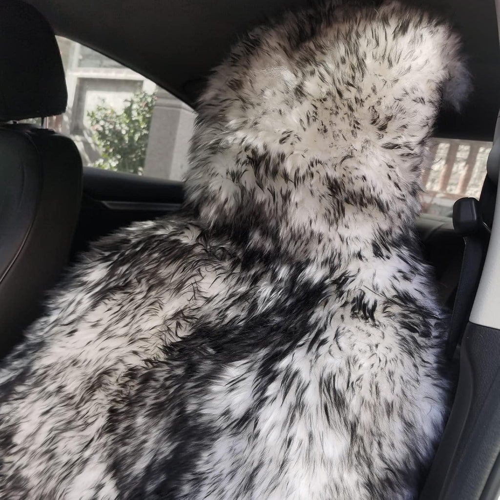 Genuine Australian Sheepskin Car Seat Cover, 1pc - White/Black R312