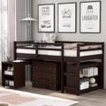 White Solid Wood Twin-Size Low Loft Bed Frame with Ladder and Desk T544