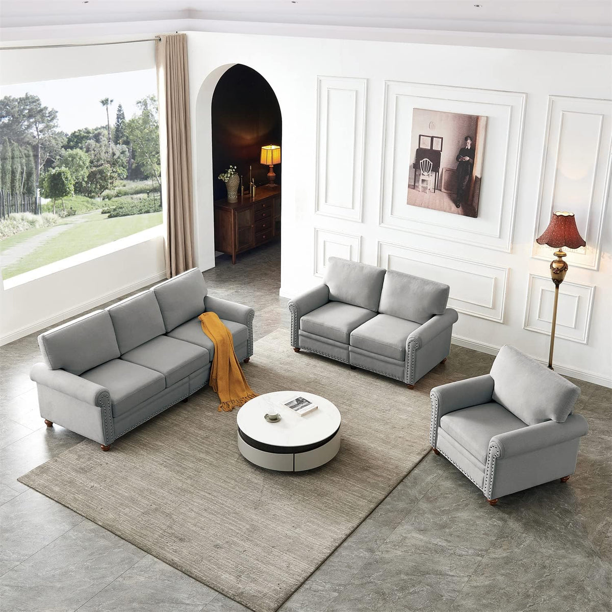 Grey 3 Pcs Sofa Set with Storage N12478
