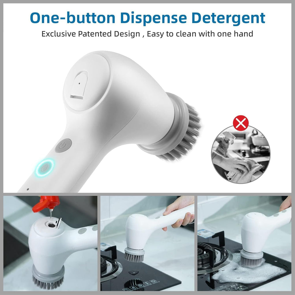 Cordless Electric Cleaning Brush with 4 Replaceable Brush Heads F6709