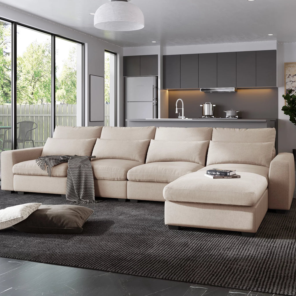Modern L-Shape Feather Filled Sectional Sofa with Reversible Chaise V560998