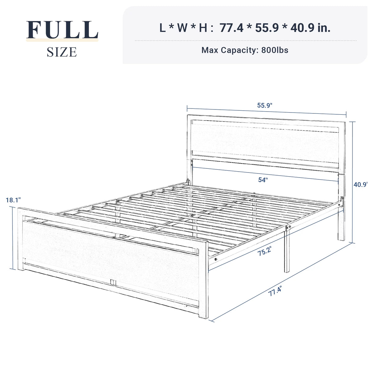 Queen Size Metal Platform Bed Frame with Wooden Headboard Footboard H7338