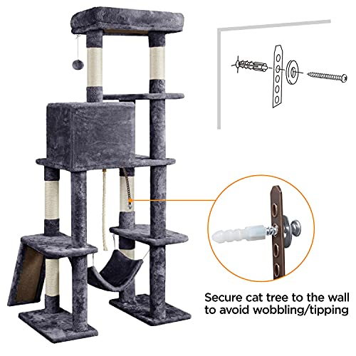 Black 63in Multi-Level Cat Tree with Sisal-Covered Scratching Posts Z17232