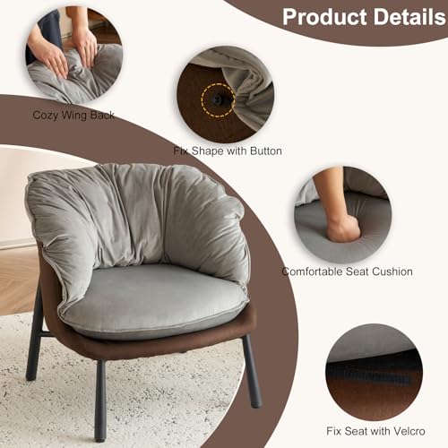 Black & Gray Velvet Barrel Chair with Metal Legs S948599