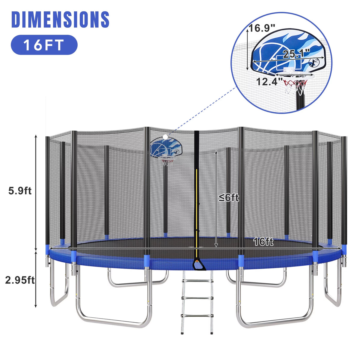 16FT Trampoline with Enclosure, Ladder, Basketball Hoop H95124
