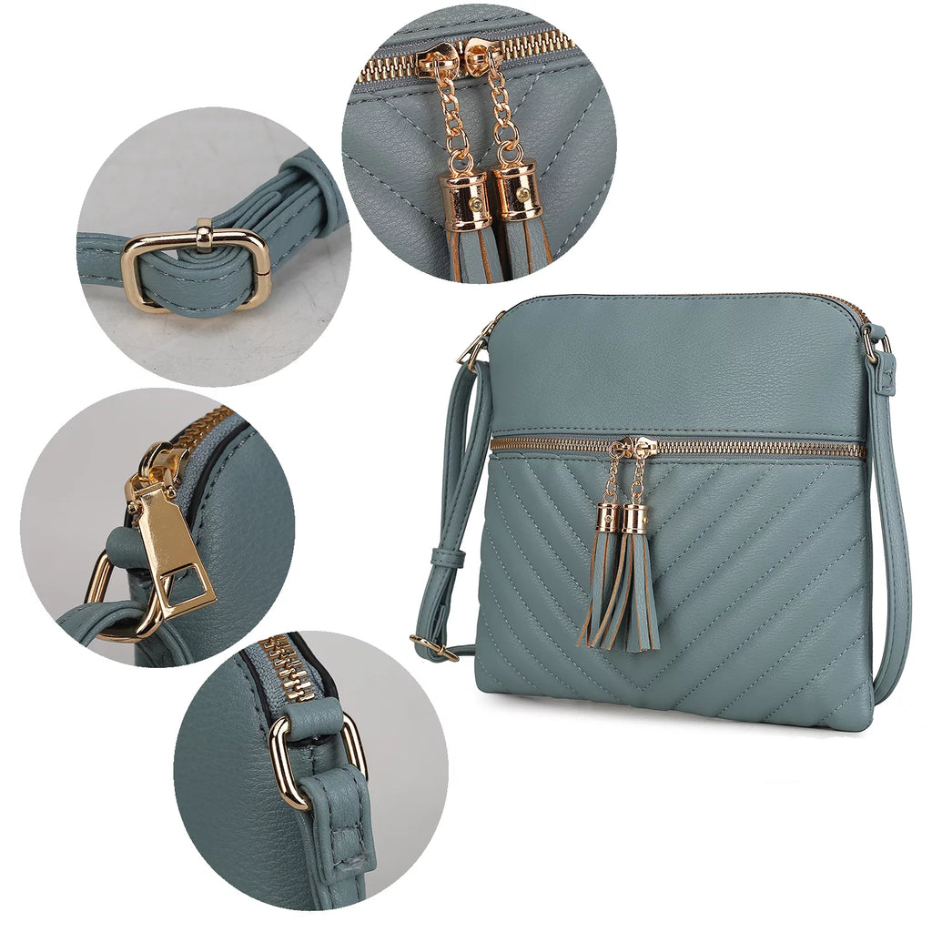 Brown Vegan Leather Medium Crossbody Handbag I96583