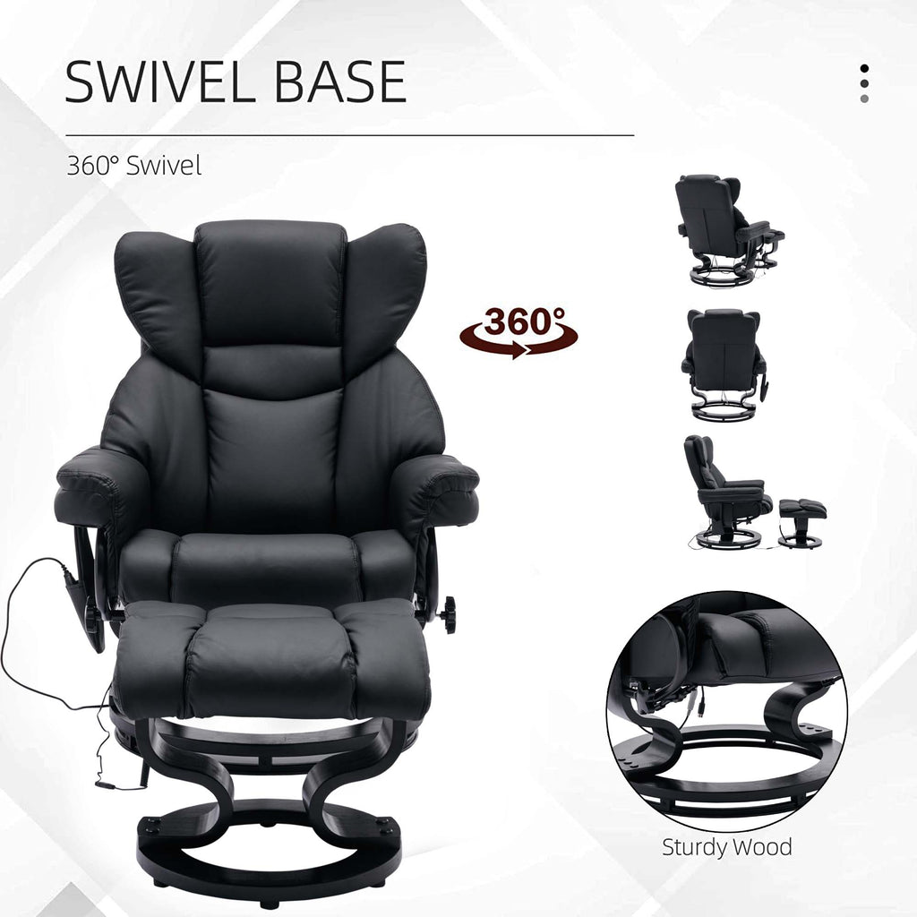 Black PU Massage Recliner Office Chair with Ottoman R1339