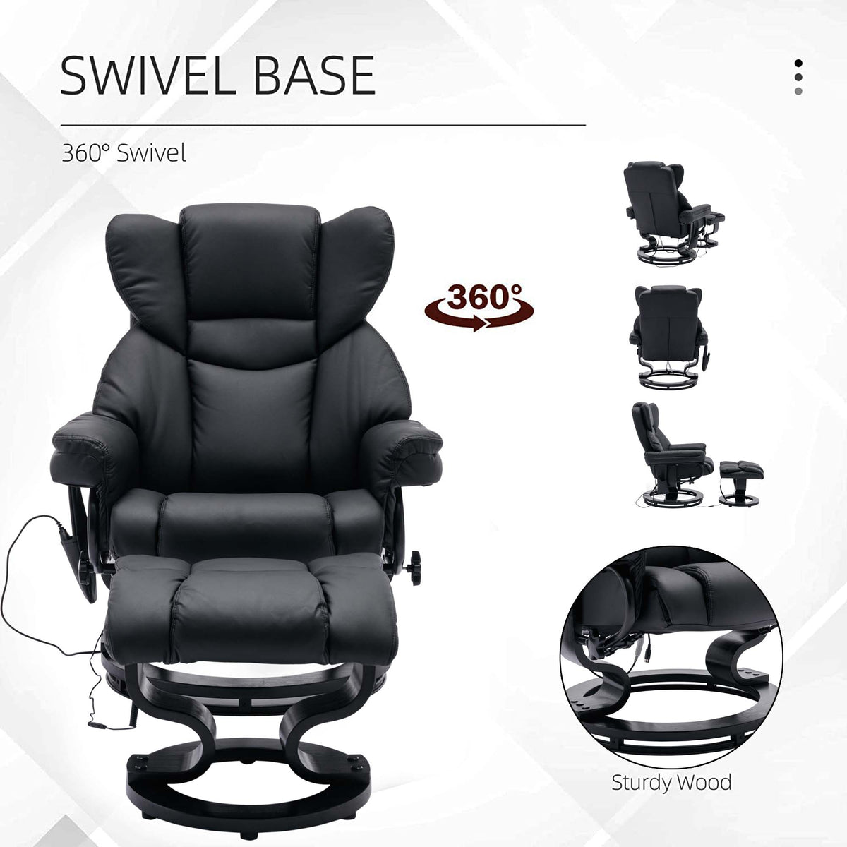 Black PU Massage Recliner Office Chair with Ottoman R1339