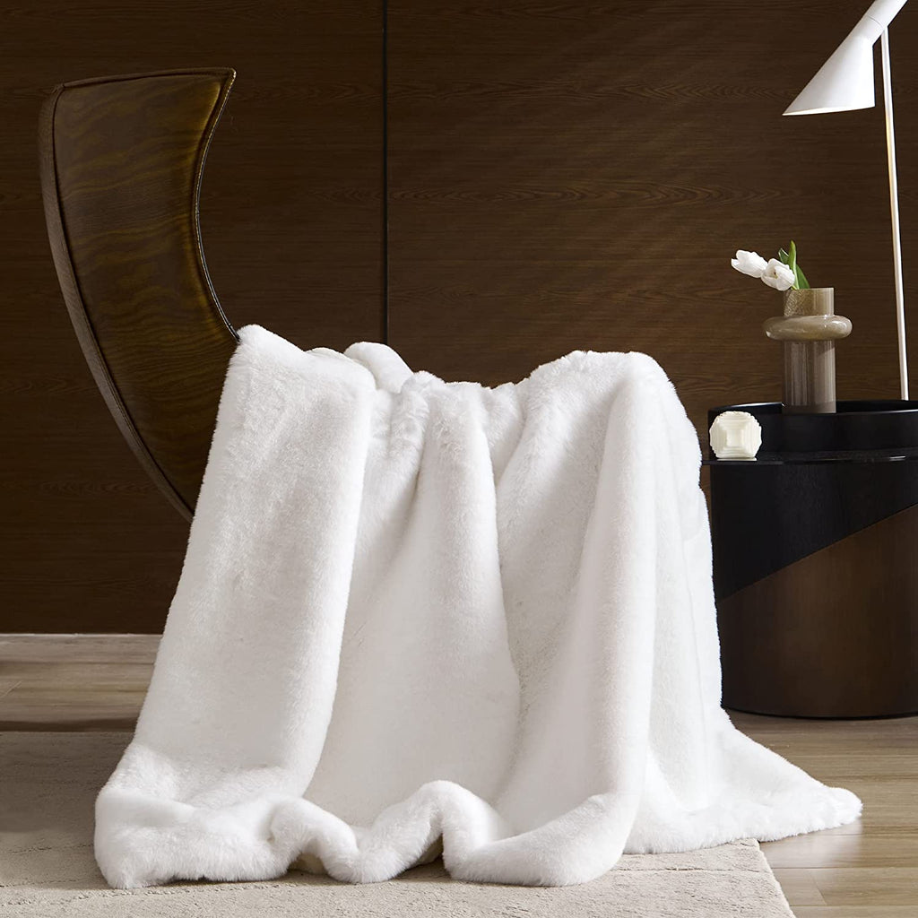 Faux Fur Reversible Throw Blanket 60"x80" White E932