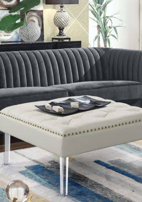White PU Button Tufted Square Ottoman H1307